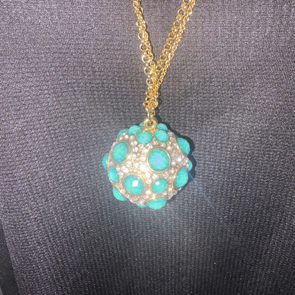 Necklace Amarita Singh Pebble Ball Pendant W/Gold Tone double Chain N147